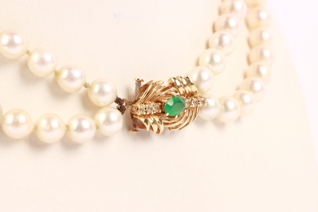Nyaklánc - 14 kt. Sárga arany -  0.64ct. tw. Smaragd - Quartz - 1950-es évek tengeri gyöngy #4.3