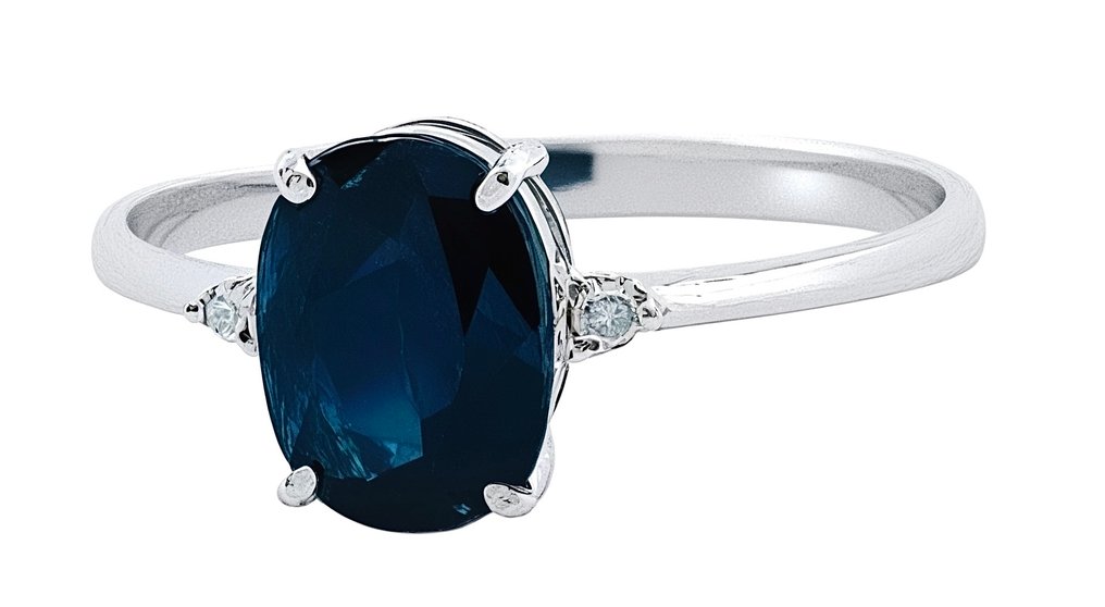 Nincs minimálár - Gyűrű - 18 kt. Fehér arany Zafír - Gyémánt #3.2