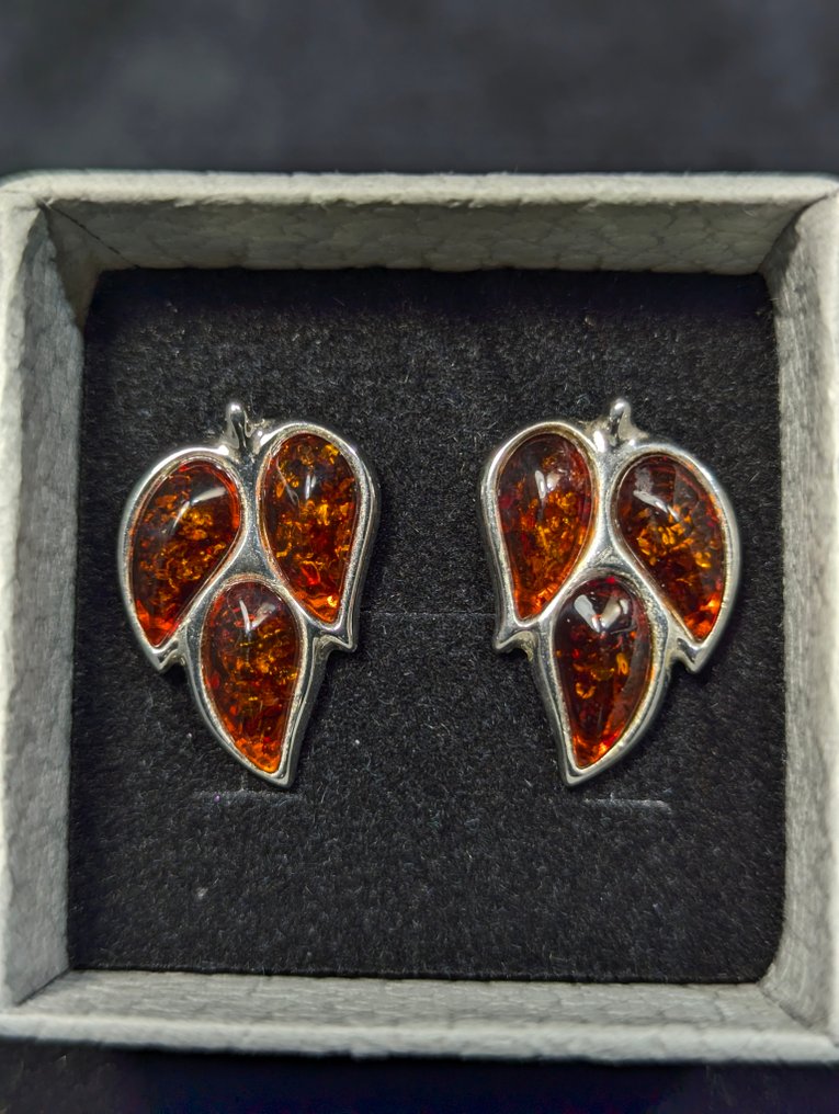 Szép 925 ezüst fülbevalók, természetes balti borostyánnal Svédországból. - Drop fülbevaló #4.3