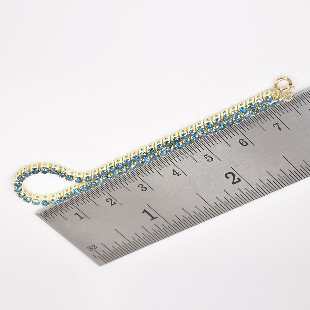 χωρίς τιμή ασφαλείας - Βραχιόλι - 14 καράτια Κίτρινο χρυσό -  2.00ct. tw. Μπλε Διαμάντι (Επεξεργασμένου χρώματος) #2.1