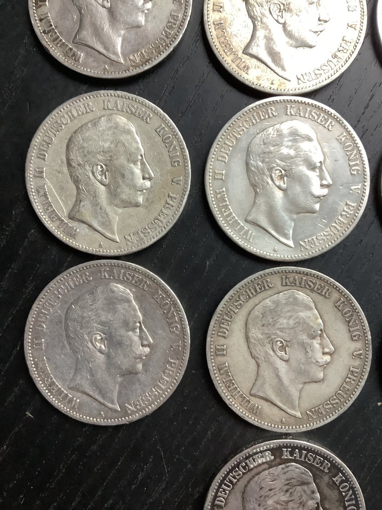 德國，普魯士 Wilhelm II. 5 Mark 13x 1891/1908  (沒有保留價) #4.3