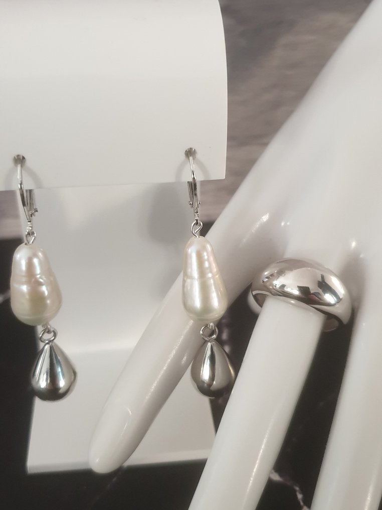 Ασημί, Μαργαριτάρι - Σετ κοσμημάτων 2 τεμαχίων #3.2