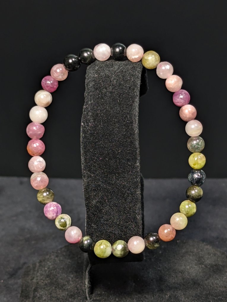 45 ct - Όμορχο βραχιόλι με φυσική πολύχρωμη τουρμαλίνη. Σφαίρα - Ύψος: 5 mm - Πλάτος: 5 mm- 9 g - (1) #1.0