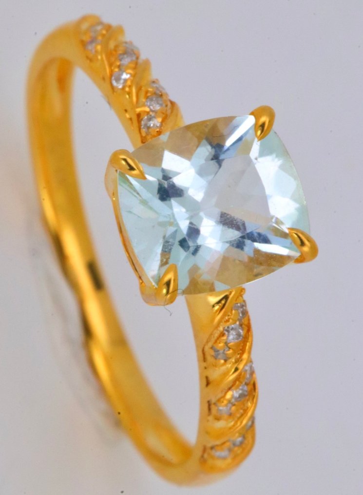 沒有保留價 - 戒指 - 14 克拉 黃金 海藍寶石 - 鉆石 #1.0