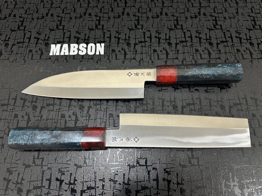 Deba & Nakiri - 廚刀 - Chef's knife -  锤纹特殊D2钢日本德刃和菜刀 - 人体工学混色树脂手柄 - 日本 #1.0