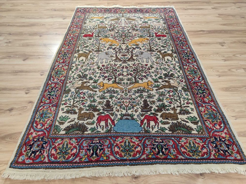 Ghoum - 地毯 - 2 m - 1.26 m - 卡其米尔、动物、花 #1.0