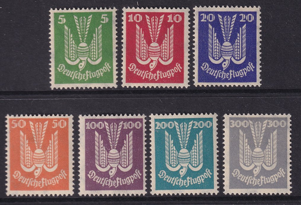 德意志帝国 1924 - 航空邮票：木鸽（IV） - Michel:344/350 #1.0