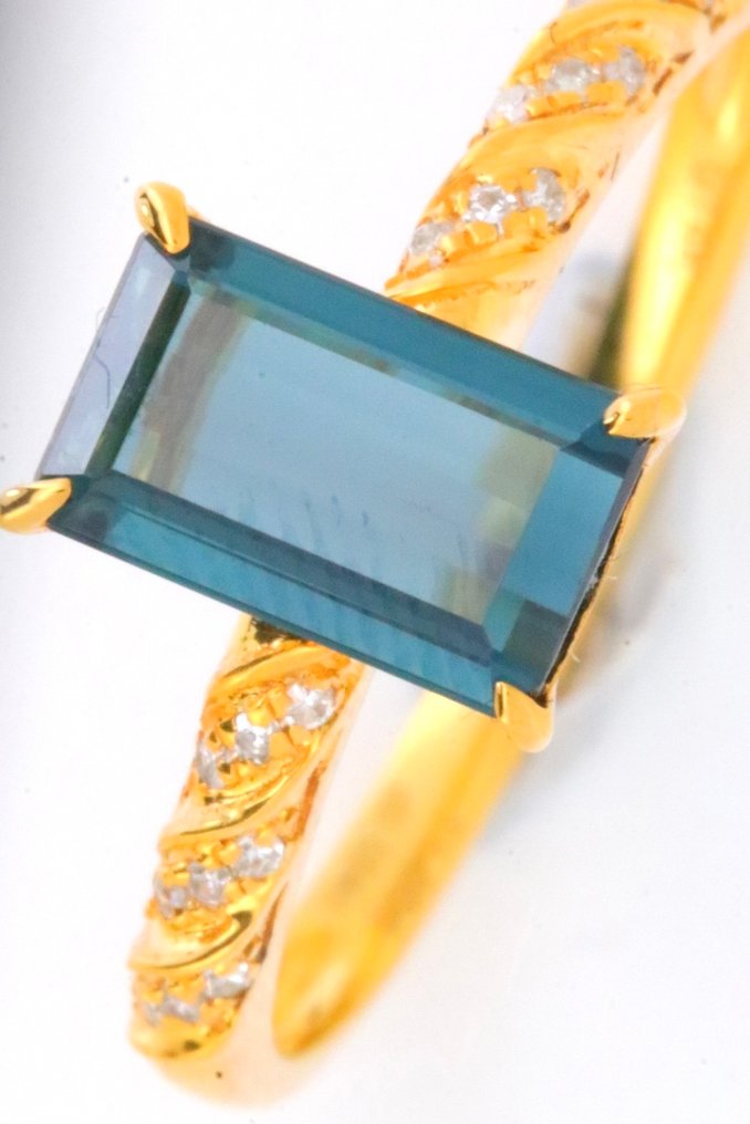 没有保留价 - 戒指 - 14K包金 黄金 电气石 - 钻石 - 蓝色 #4.3