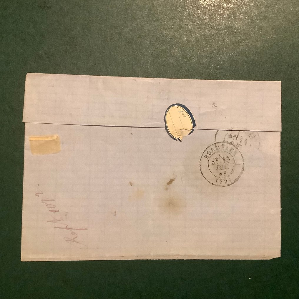 France 1862 - 5 cent Napoleon coin found in a strip of four on cover. - Yvert 20 #2.1