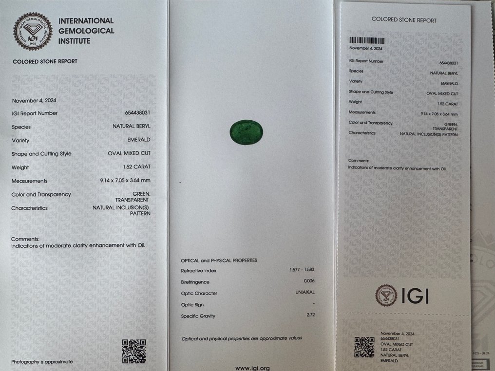 Ingen mindstepris - 1 pcs Grøn Smaragd - 1.52 ct - International Gemological Institute (IGI) #4.3