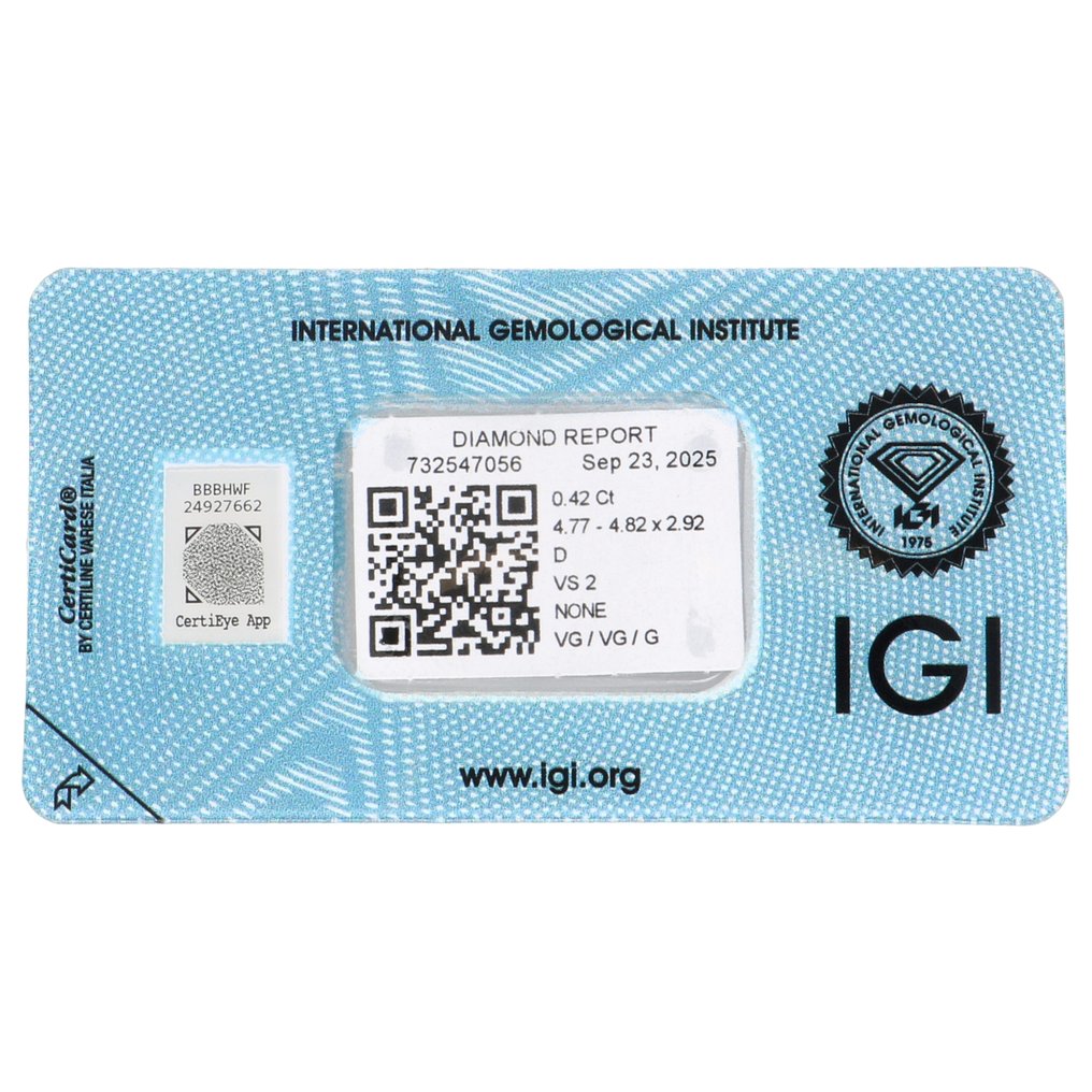 没有保留价 - 1 pcs 钻石  (天然)  - 0.42 ct - 圆形 - D (无色) - VS2 轻微内含二级 - 国际宝石研究院（IGI） #2.1