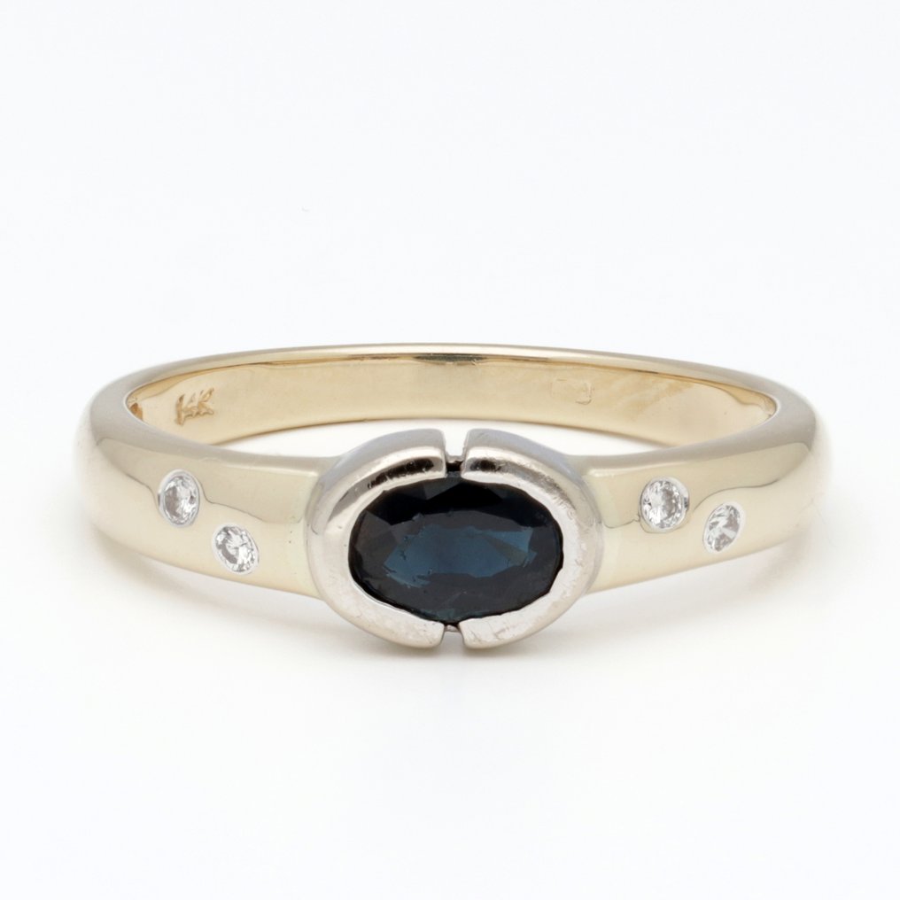 戒指 - 14 克拉 黃金, 白金 藍寶石 - 鉆石 #1.0