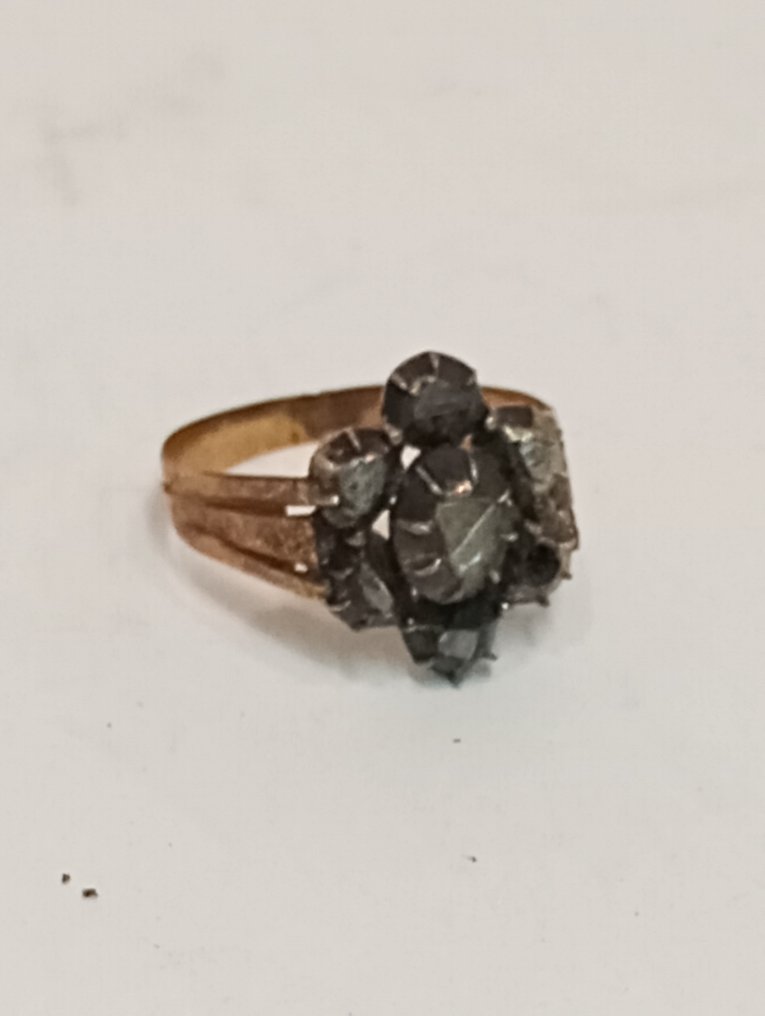 Zonder Minimumprijs - Ring - 18 karaat Geel goud, Zilver Diamant (Natuurlijk) - Diamant - 19de eeuwse Vlaamse ring #3.2