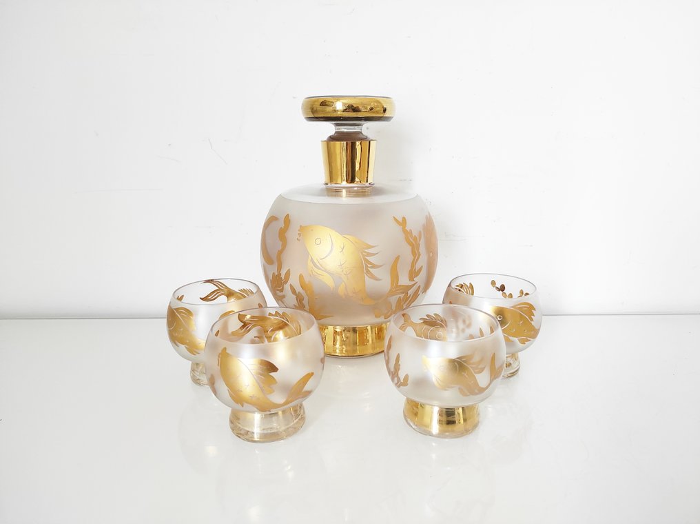 Serviço de licor - Vidro - Vidro fosco - Peixes #1.0