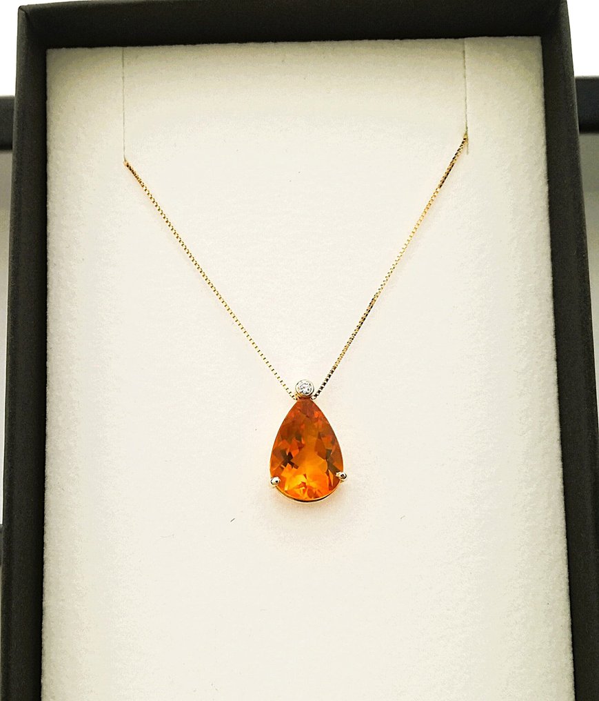 吊坠 - 18K包金 黄金 黄水晶 - 钻石 - 橙黄色 #3.2