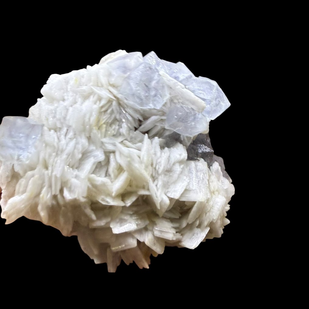 Fluorite blu fantasmata con barite Fluorescente, Collezione Paul Zerfass, con cartellino originale - Altezza: 7 cm - Larghezza: 6 cm- 185 g #2.1