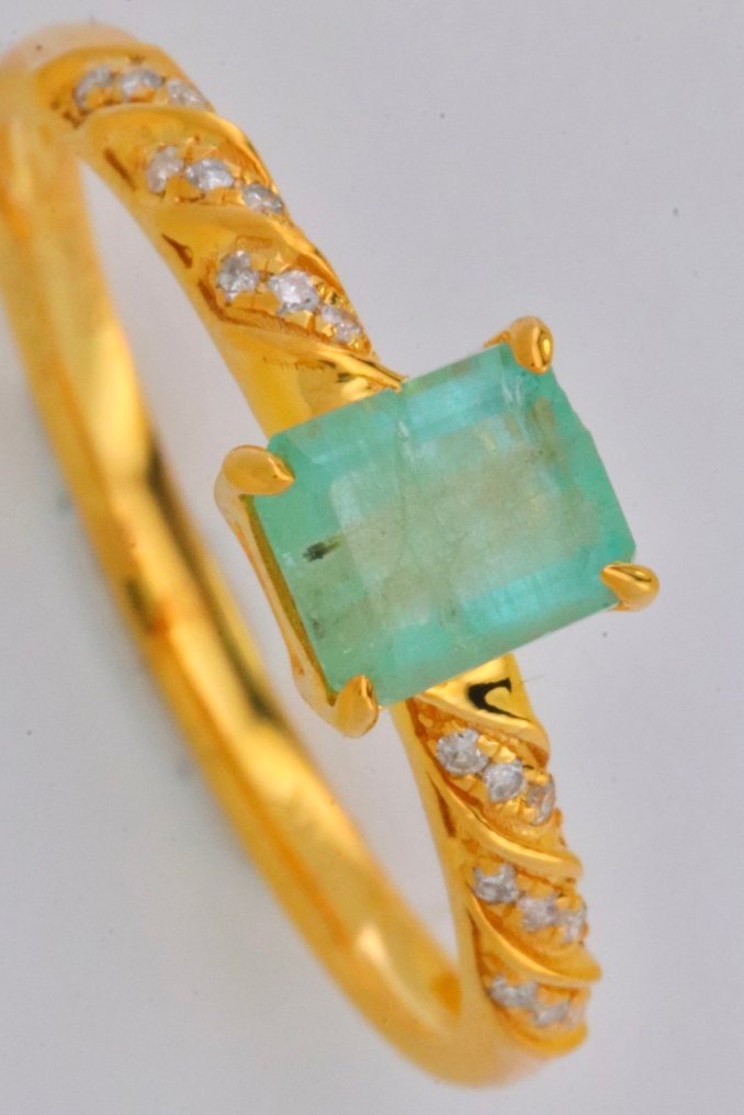 沒有保留價 - 戒指 - 14 克拉 黃金 祖母綠 - 鉆石 #3.2