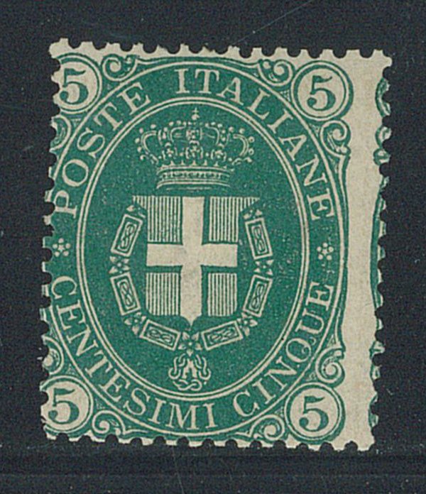 意大利王国  - 5 C. 深绿色，44号，切割精细，偏心（R. Diena 认证）。 #1.0