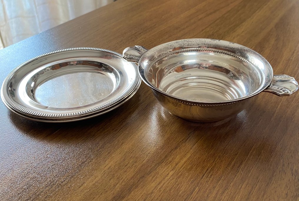 Scodellina con manici (2) - .800 argento - Porriger con piattino #4.3