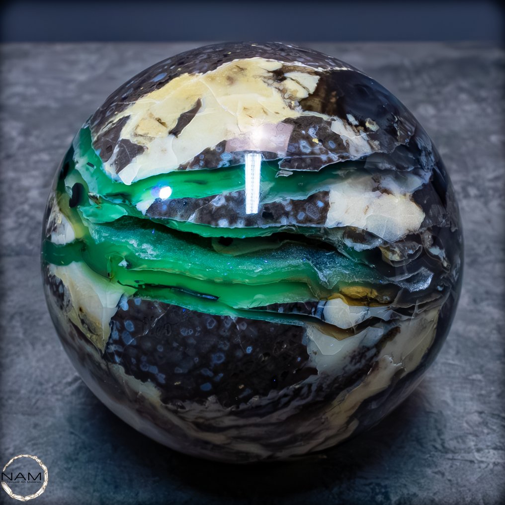 Très rare ! Mossagate réactif aux UV Sphere du Brésil- 648.33 g #3.2