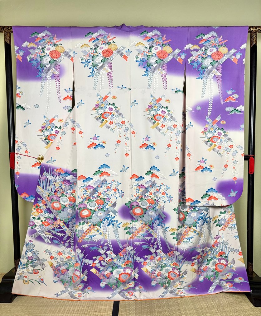 日本振袖和服 绉绸皱纹布 - 无底价 - 絲 - 日本 - 平成時期(1989年至今) #1.0