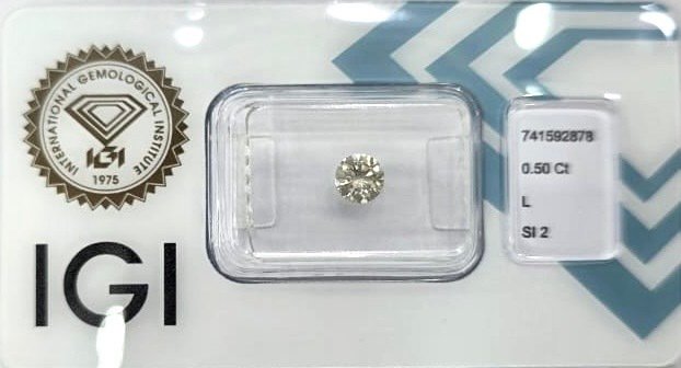没有保留价 - 1 pcs 钻石  (天然)  - 0.50 ct - 圆形 - L - SI2 微内含二级 - 国际宝石研究院（IGI） #2.1