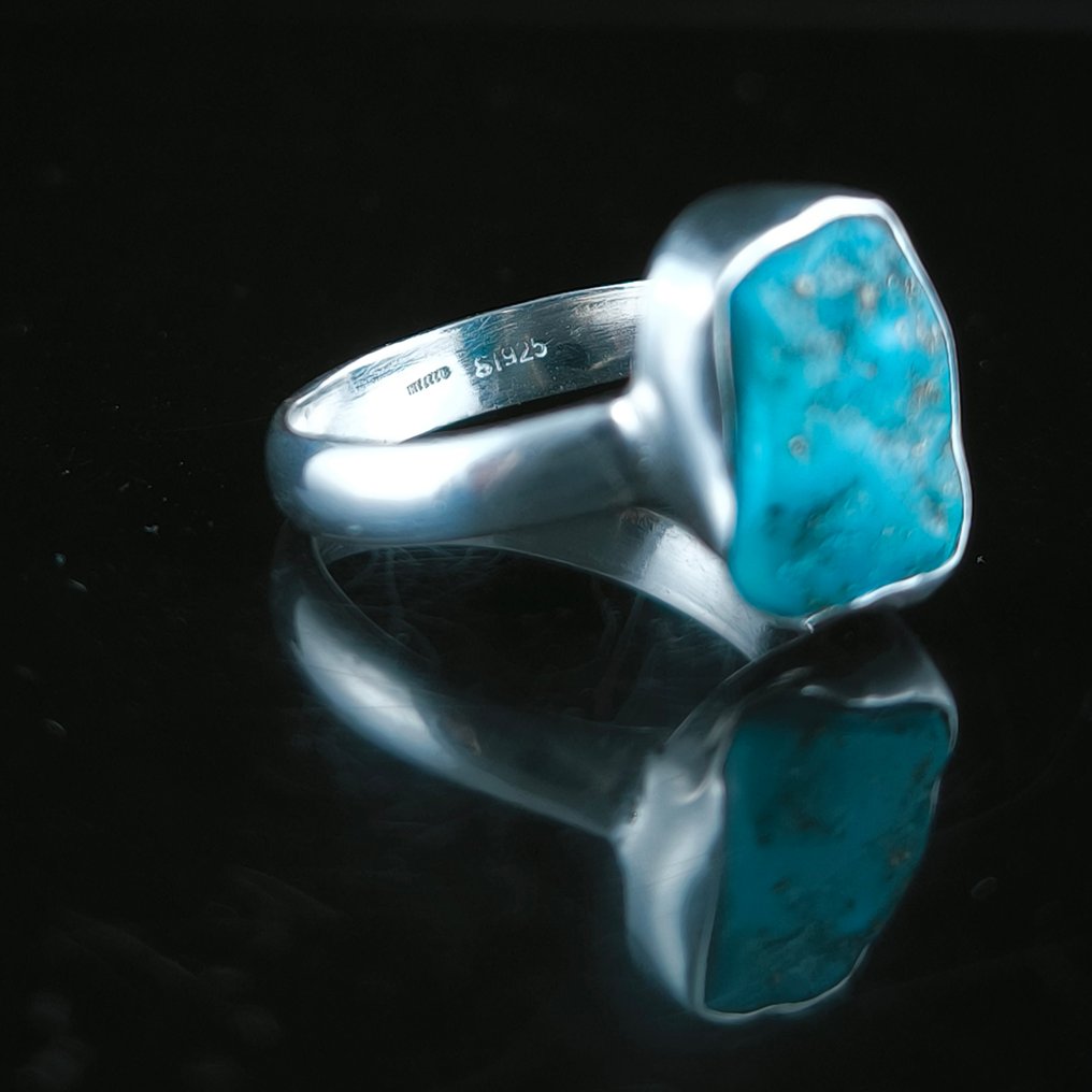 Turquoise Ring in sterling silver - Height: 14 mm - Width: 10 mm- 3.76 g - (1) #2.1