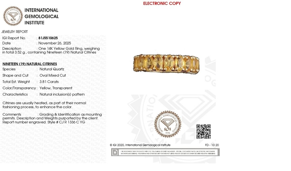 永恒戒指 - 14K包金 黄金 -  3.81ct. tw. 黄水晶 #1.0