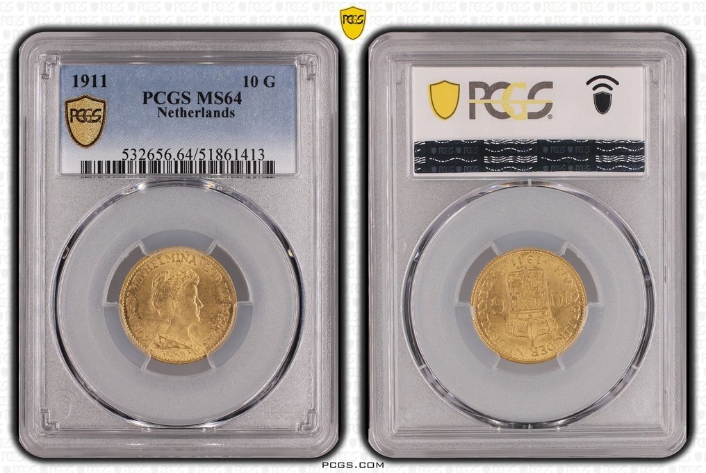 Netherlands. Wilhelmina. 10 Gulden 1911 MS64 #1.0