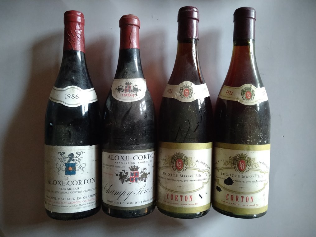 1986 Domaine Machard de Gramont Aloxe Corton, 1964 Champy Pere & Cie Aloxe Corton & 1974 x 2 Lucotte - Borgoña - 4 Botellas (0,75 L) #1.0