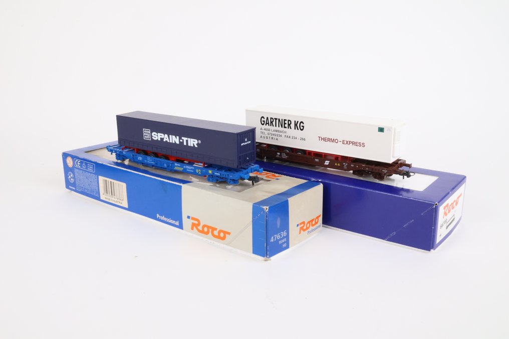 Roco H0 - 66700, 47636 - Model wagonu towarowego (2) - Hupac pojazdy z Spain-Tir i Gartner przyczepy - RENFE, ÖBB #1.0