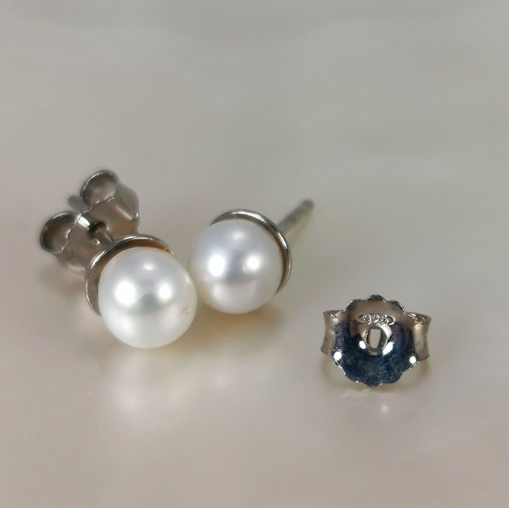 没有保留价 - 耳环 银 珍珠 - Akoya RD Ø 5,9x6 毫米 #4.3