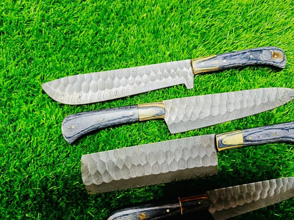 Μαχαίρι κουζίνας - Σετ μαχαιριών κουζίνας, μπάρμπεκιου, εσωτερικού χώρου και κατασκήνωσης (009) - Χειριστήριο από αμερικανικό εξωτικό ξύλο και διπλωμένο ατσάλι 1095/15N20. - Ιαπωνία - Σετ κουζίνας και μπάρμπεκιου #1.0