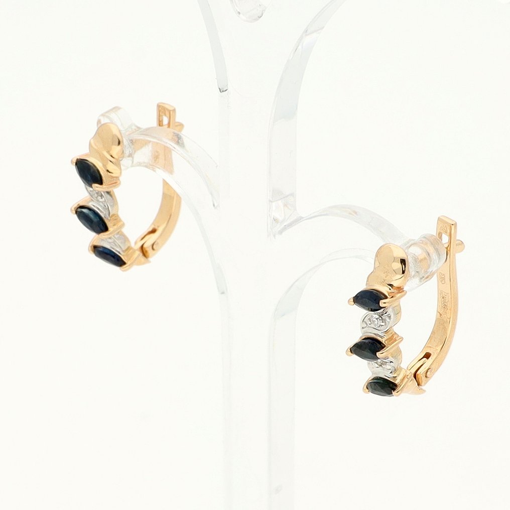 沒有保留價 - 耳環 - 14 克拉 黃金 藍寶石 - 鉆石 #2.1