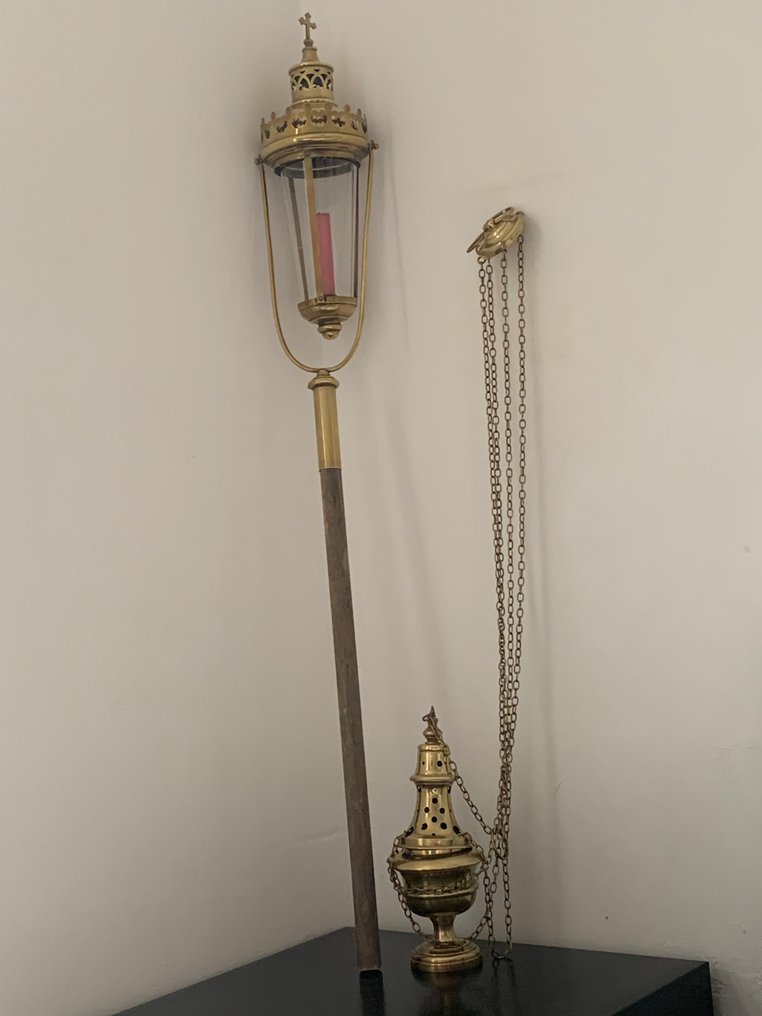 Pocessie λάμπα - διασκορπιστής λιβανιού (2) - Χαλκός, Γυαλί - Αρχές του 20ού αιώνα #4.3