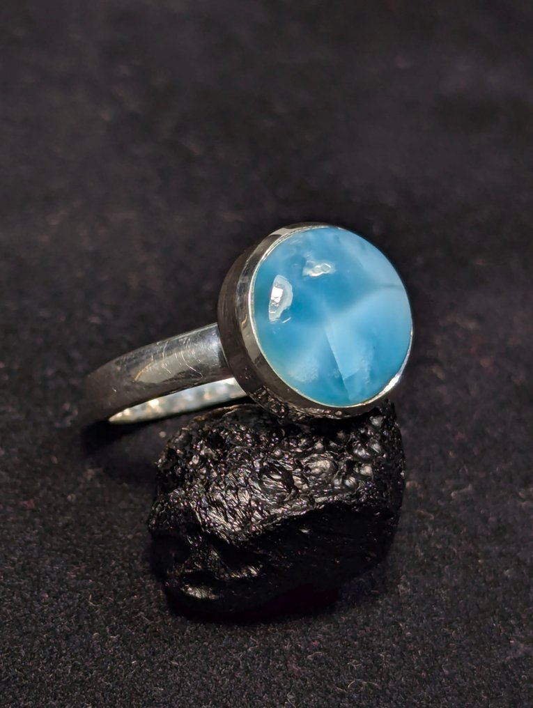 Anello in argento 925, con larimar naturale intenso, dalla Repubblica Dominicana. - Anello #4.3