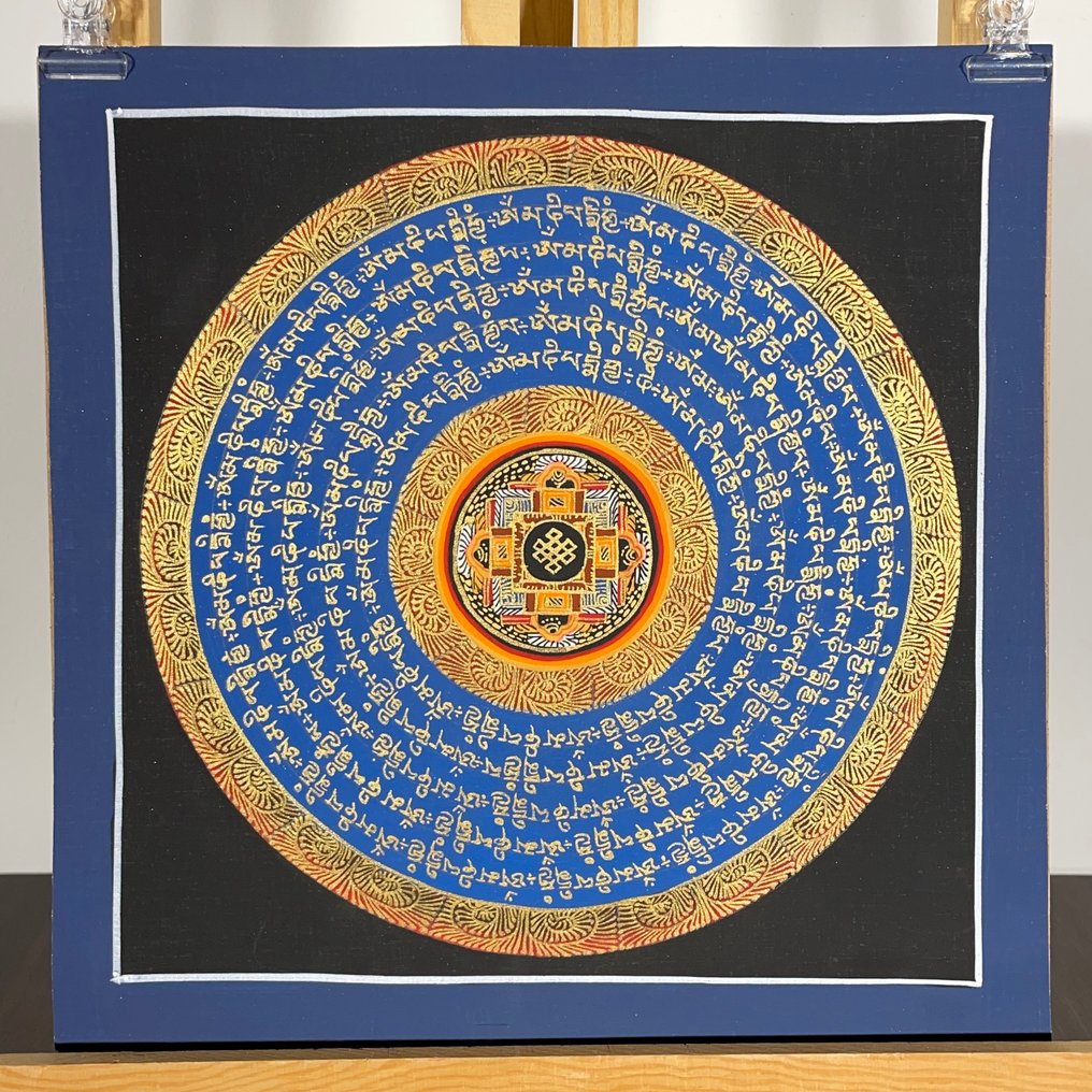Painting of Tibetan Tradition - Mandala Mantra/Yantra with Infinity Knot Symbol - Thangka Feng Shui #4.3