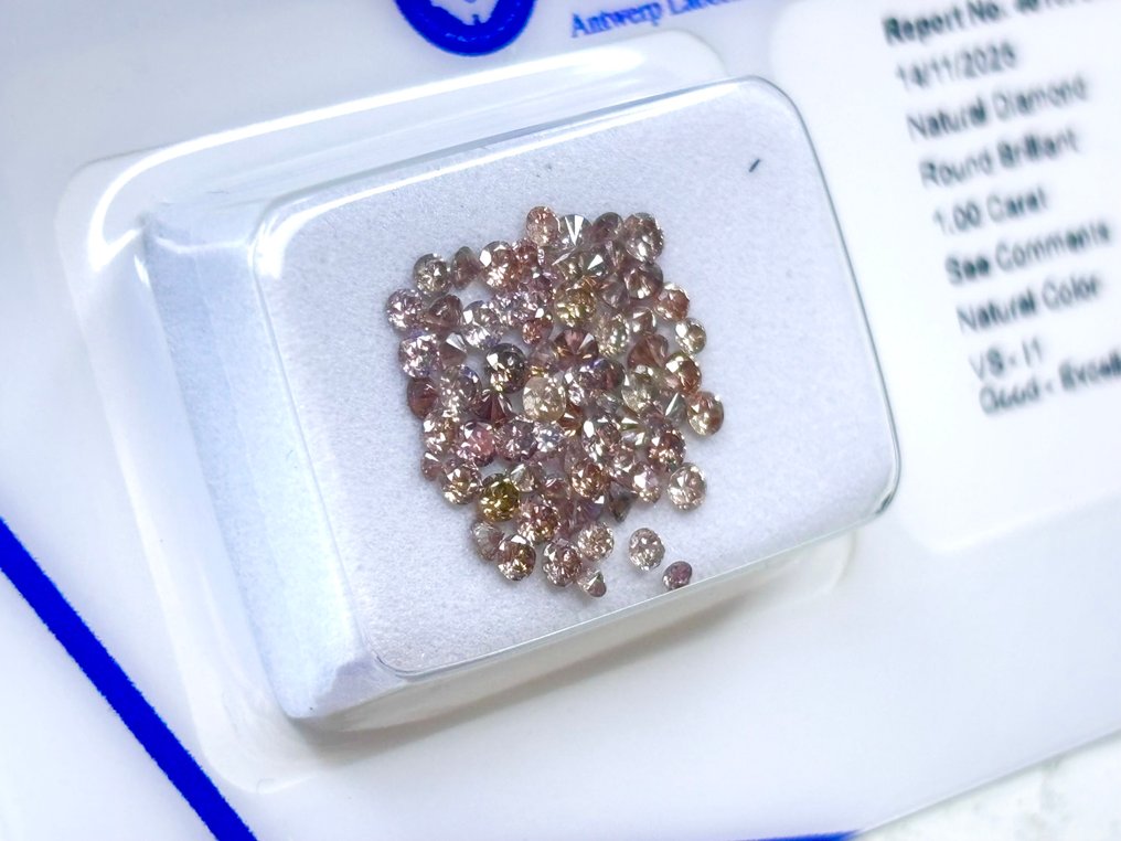 Senza Prezzo di Riserva - 71 pcs Diamante (Colorato naturale) - 1.00 ct - Rotondo Misto marrone, Misto rosa - VS1, I1 - Antwerp Laboratory for Gemstone Testing (ALGT) #3.2