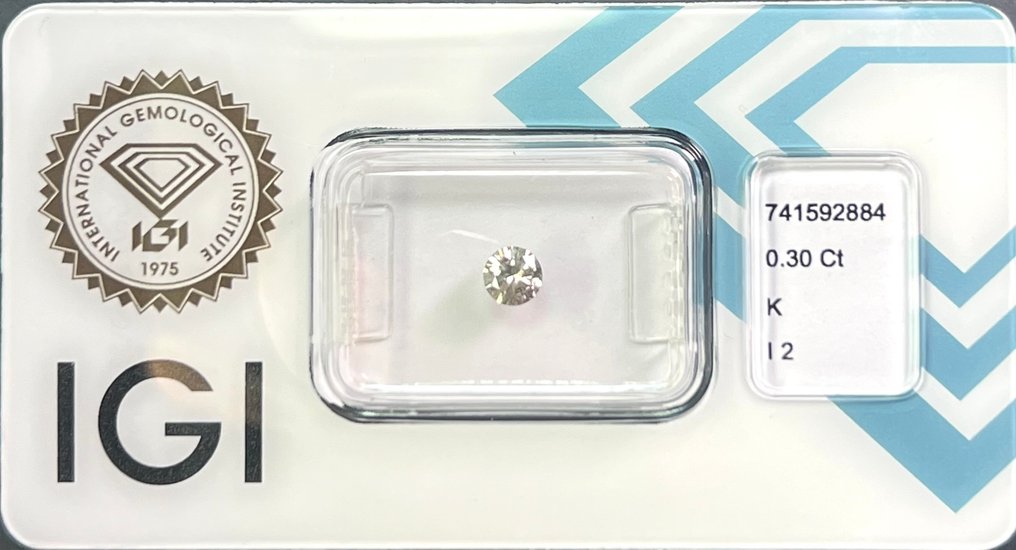 没有保留价 - 1 pcs 钻石  (天然)  - 0.30 ct - 圆形 - K - I2 内含二级 - 国际宝石研究院（IGI） #2.1