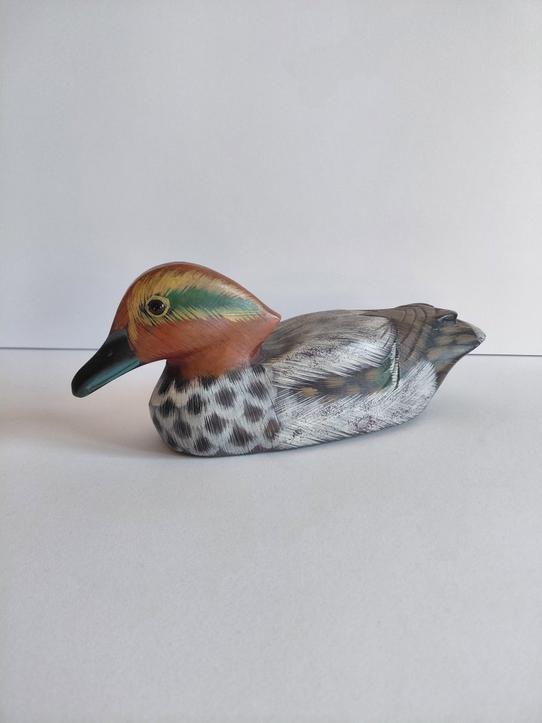 Duck decoy - Période 1950-1970, peint main, sculpture 24.5 cm - Wood #2.1