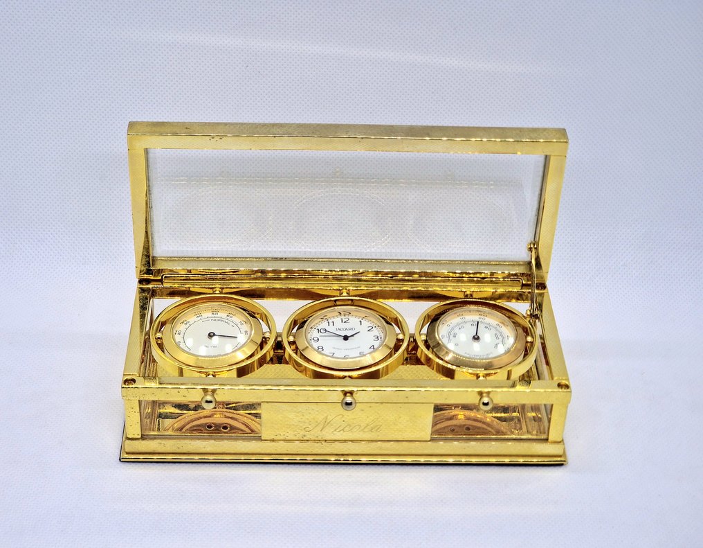 Stazione Meteo - Igrometro, Orologio e Termometro - Vejrstation - Messing, Glas - Vejrstation skrivebord #1.0