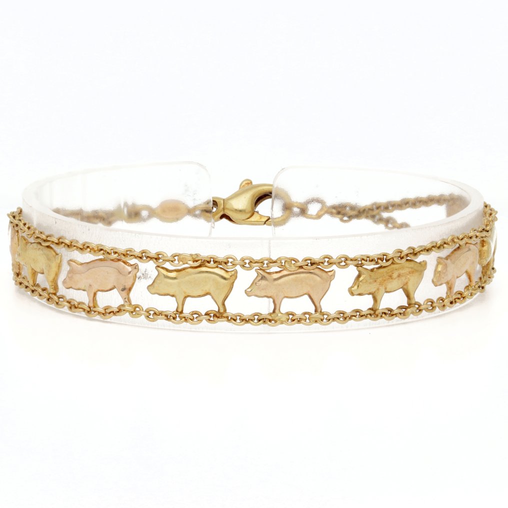 手镯 - 14K包金 黄金, 玫瑰金 - 猪 #1.0