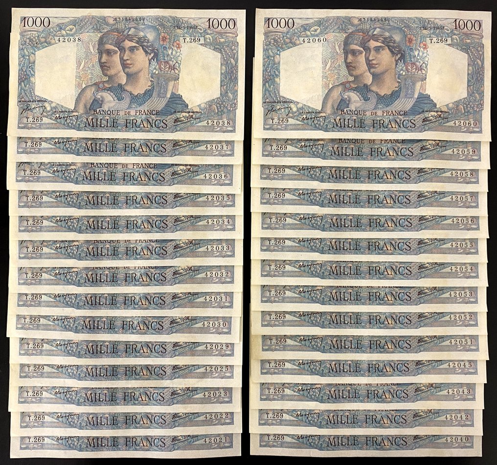 Γαλλία. - 28 x 1000 Francs - Type Minerve et Hercule - Consecutive numbers - Pick 130a  (χωρίς τιμή ασφαλείας) #1.0
