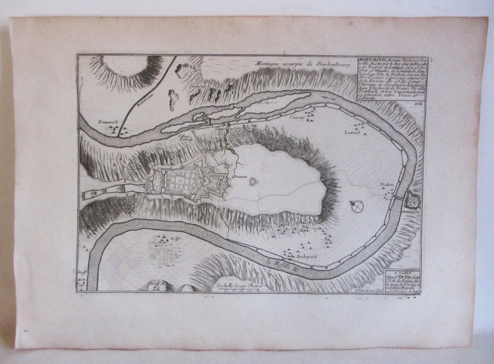 France - Mont-Royal / Mosel; Nicolas de FER, (1646 - 1720), Paris, [aus: Les Forces de L´Europe], ca. 1694. - Mont-Royale , Estune Fortresse nouvelle , Bastie  par le Roy sur La Moselle a 50 Degrez de Latitude - 1681-1700 #1.0