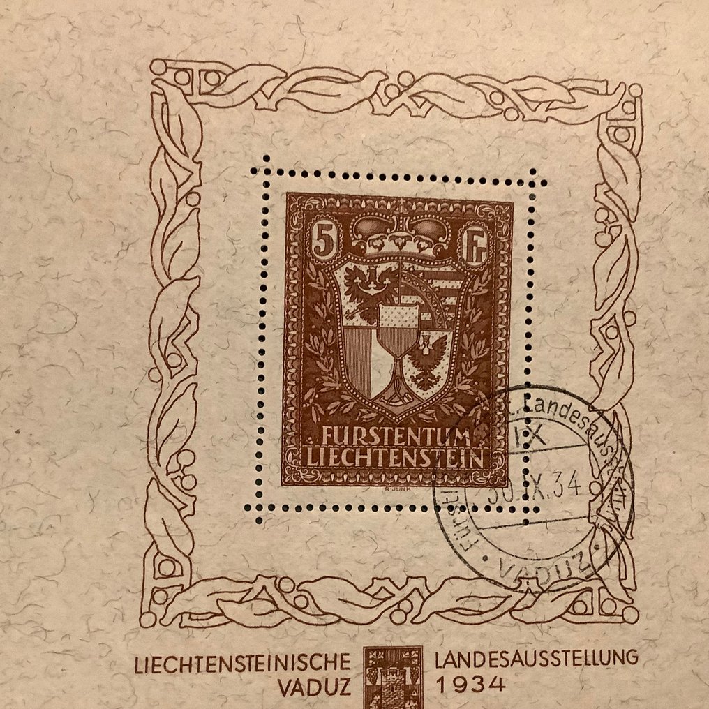 Liechtenstein 1934 - Vaduz block with exhibition stamp (second day) - Michel blok 1 #3.2