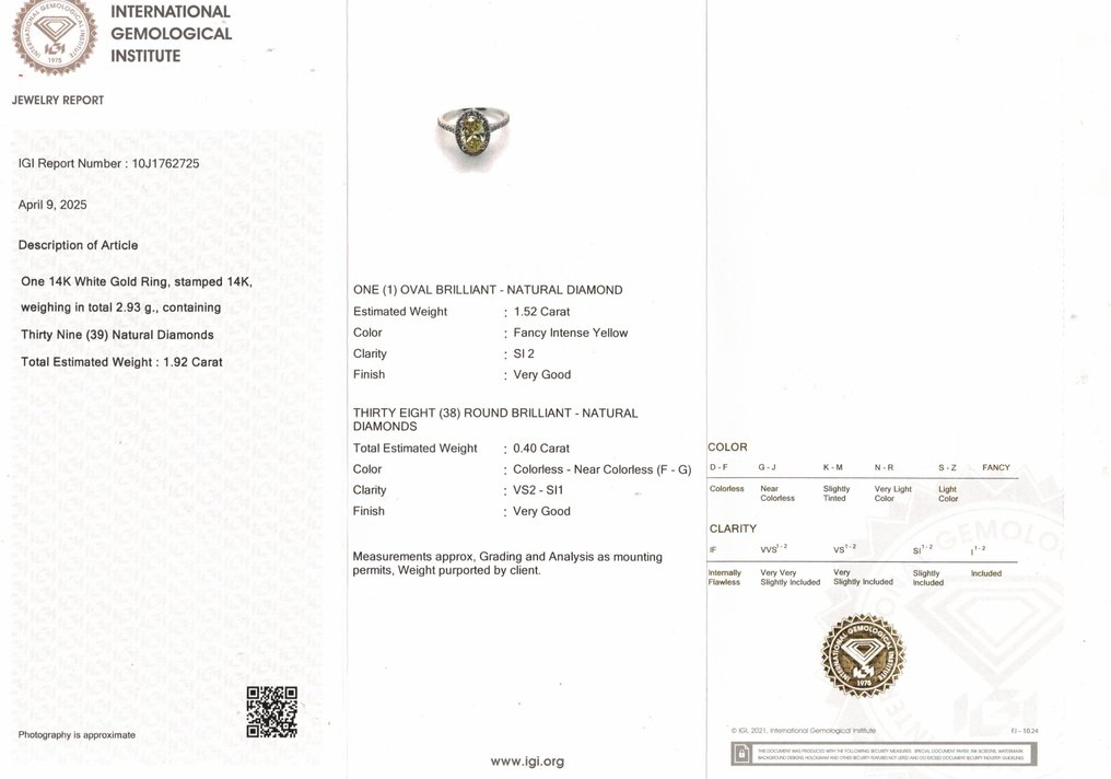 Δαχτυλίδι - 14 καράτια Λευκός χρυσός - 1.92ct. tw. Κίτρινο Διαμάντι (Φυσικού χρώματος) - Διαμάντι - R00103 #2.1