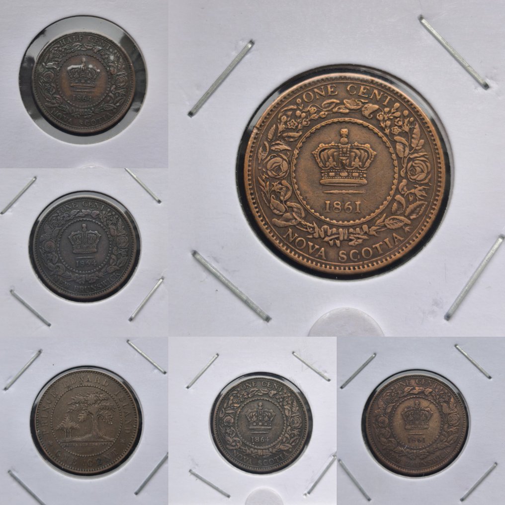 Canadian Provinces. Lot of 6 coins 1861-1871, New Scotia, New Brunswick, Prince Edward Island (No Reserve Price) #1.0