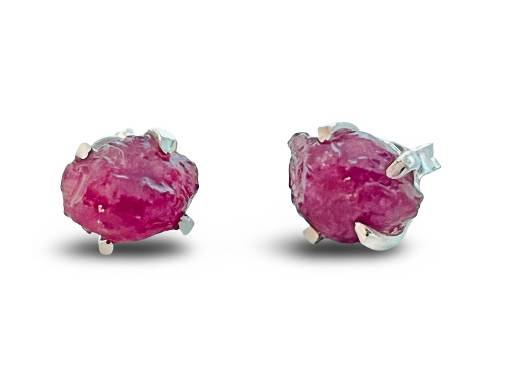 925 银 - 红宝石耳钉 - 耳环 #1.0