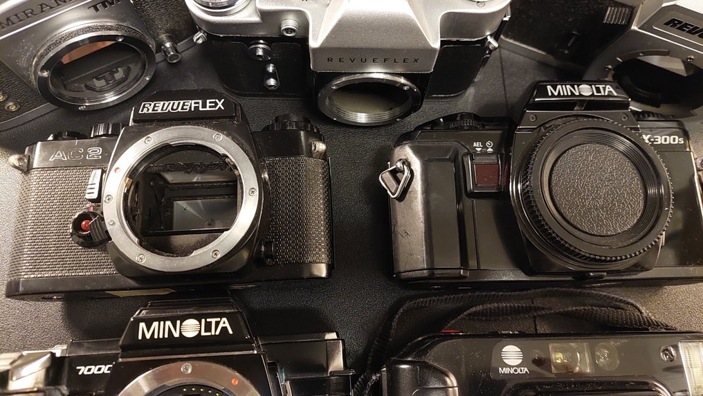 Revue, Miranda, Minolta X-300s / 7000AF / AF-E1 / 2000CL / Revueflex USSR / AC2/  TM **read** Single lens reflex camera (SLR) #3.2