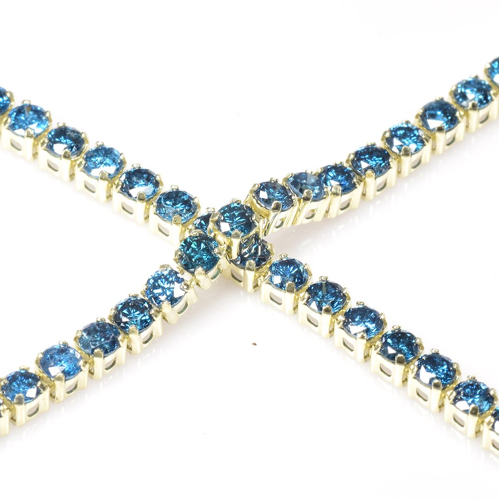 χωρίς τιμή ασφαλείας - Βραχιόλι - 14 καράτια Κίτρινο χρυσό -  2.00ct. tw. Μπλε Διαμάντι (Επεξεργασμένου χρώματος) #3.2